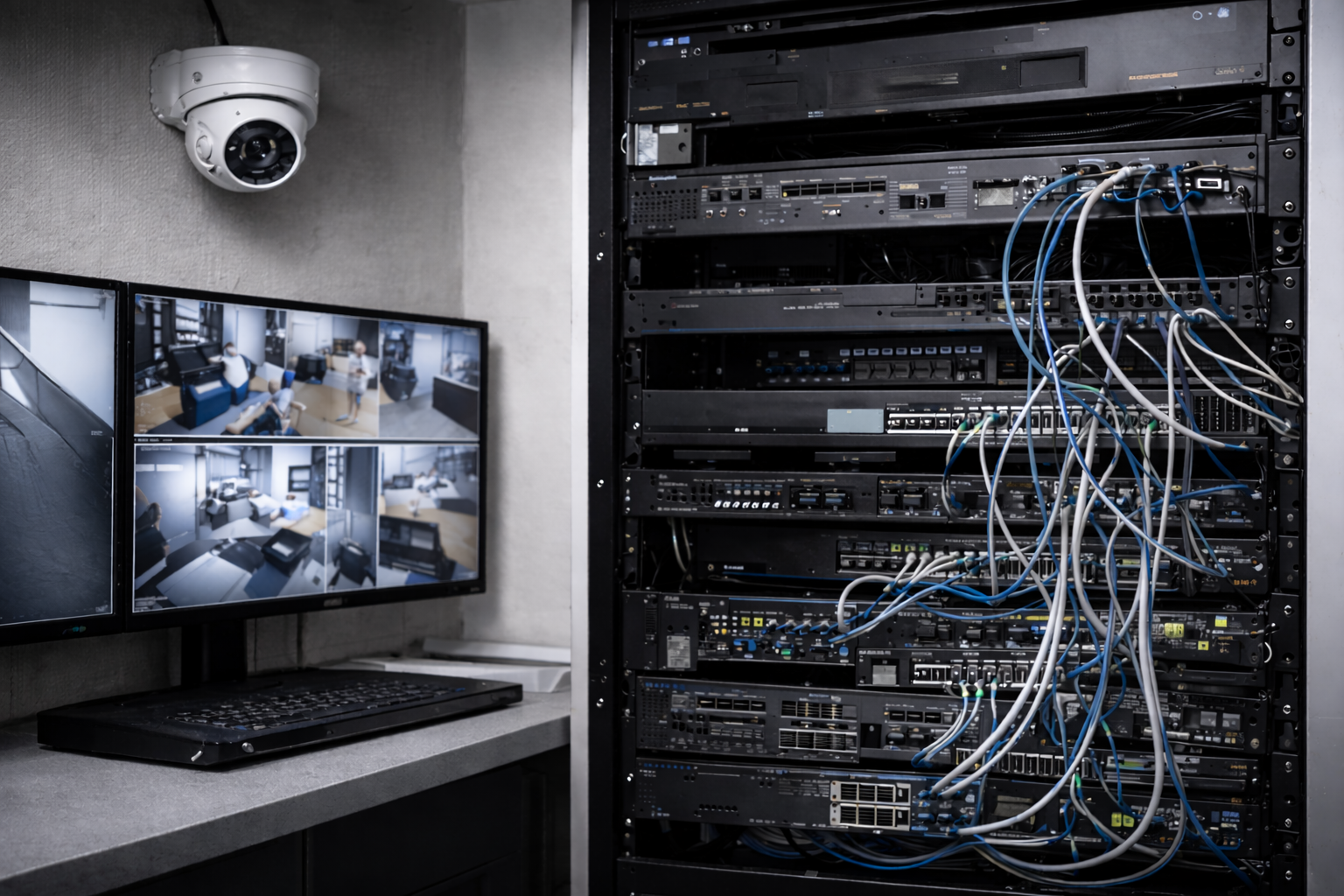 Técnico da GE Inteligência e Segurança instalando sistema de CFTV